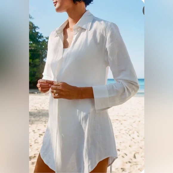 ANDIE Large White Linen Blend The Button Up Swim Coverup